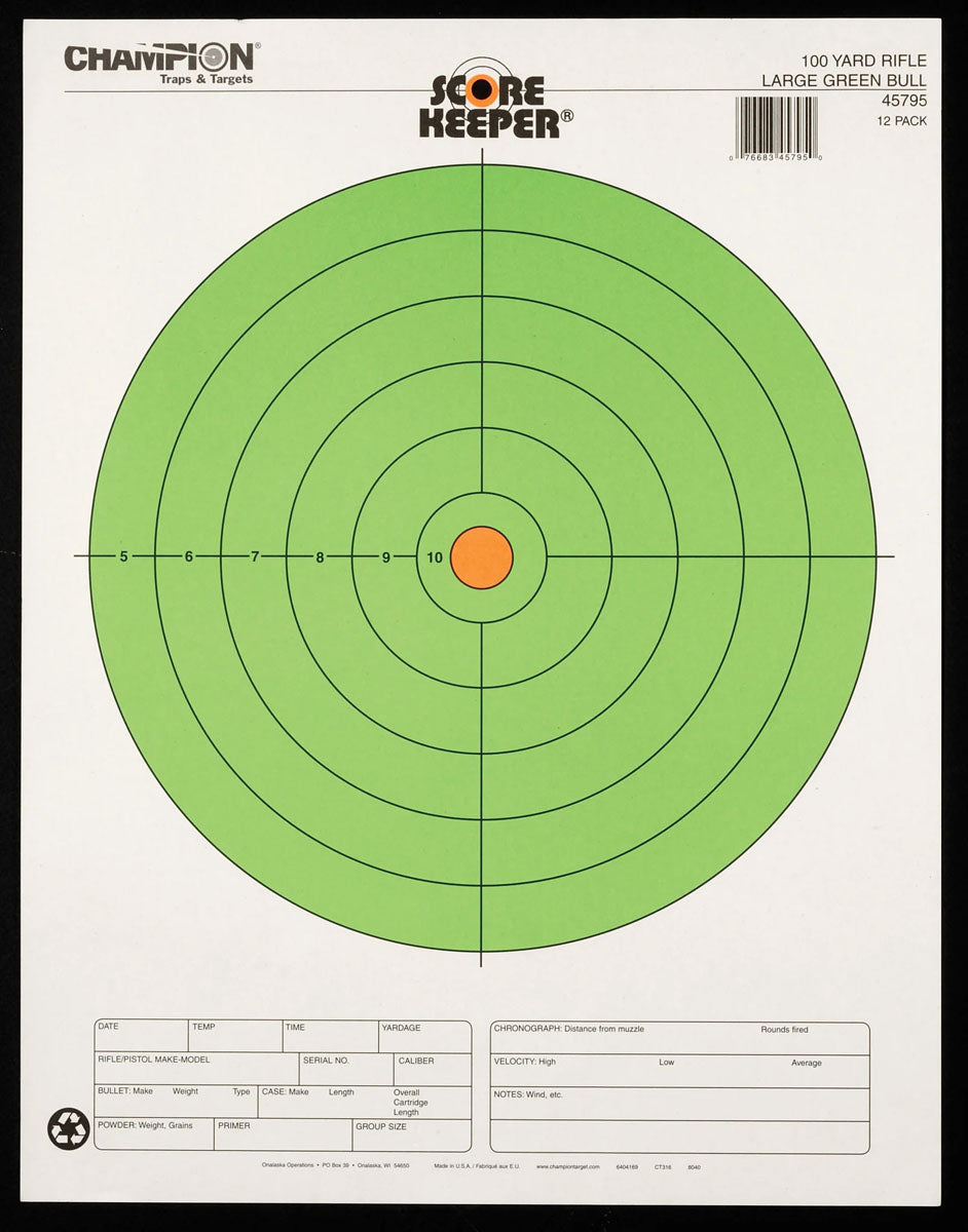 Score Keeper Fluorescent Green Bull Targets - 12/PK
