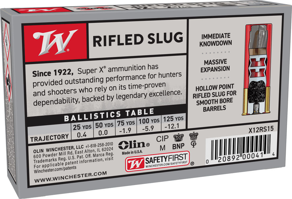 Super-X 12 ga. Rifled Slugs - 1 oz. - 2 3/4 in. - 5/Box