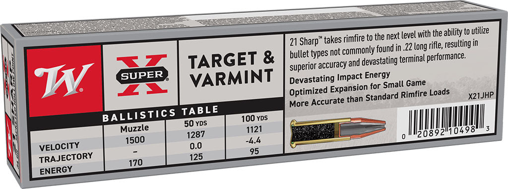 21 Sharp .22 Rimfire Ammunition - 34 gr - 100/Box